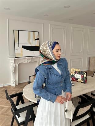 Çapraz Detaylı Kot Ceket Buz Mavi