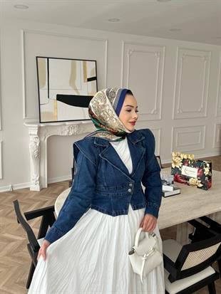 Çapraz Detaylı Kot Ceket Kot Mavi