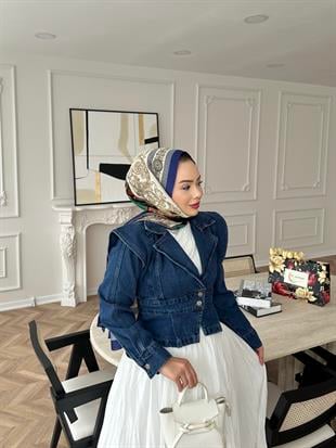 Çapraz Detaylı Kot Ceket Kot Mavi