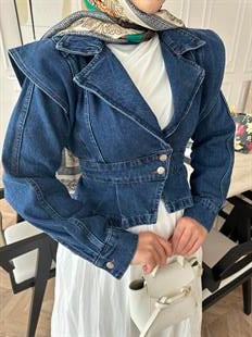 Çapraz Detaylı Kot Ceket Kot Mavi