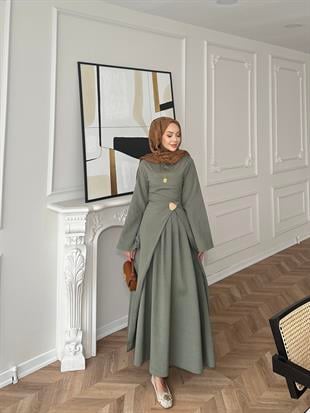 Carla Qupra Piliseli Elbise Haki