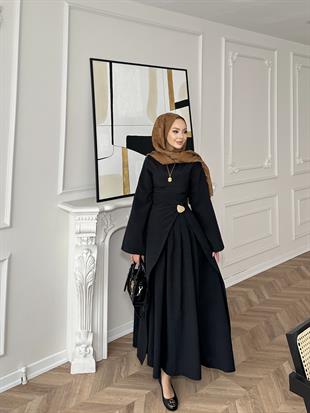 Carla Qupra Piliseli Elbise Siyah