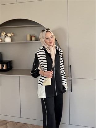 Carlot Fermuarlı Scuba Pantolonlu Takım Siyah (4581)
