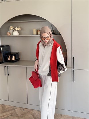 Carlot Fermuarlı Scuba Pantolonlu Takım Bej (4581)