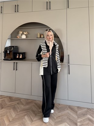 Carlot Fermuarlı Scuba Pantolonlu Takım Siyah (4581)