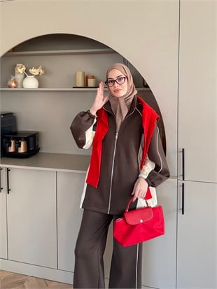 Carlot Fermuarlı Scuba Pantolonlu Takım Kahve (4581)