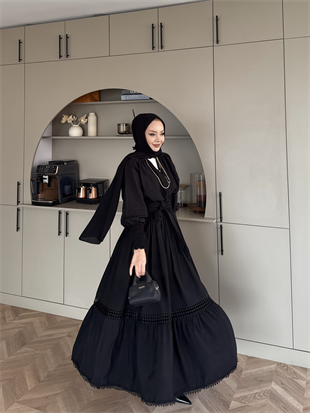Caterina Güpürlü Etekli Takım Siyah (5738)