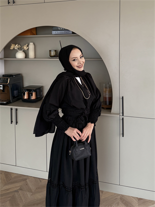 Caterina Güpürlü Etekli Takım Siyah (5738)