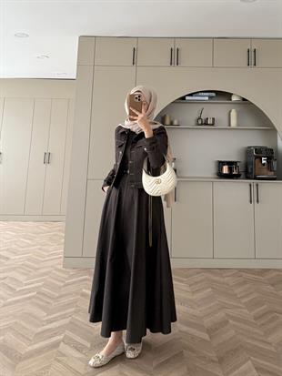 Ceketli Kot Elbise Takım Acı Kahve (4065)