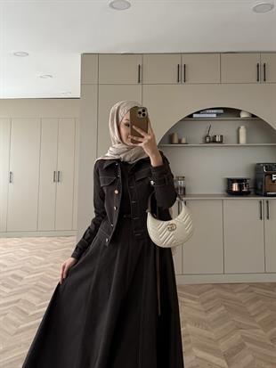 Ceketli Kot Elbise Takım Acı Kahve (4065)