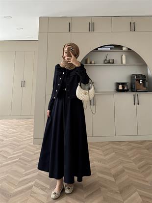 Ceketli Kot Elbise Takım Lacivert (4065)