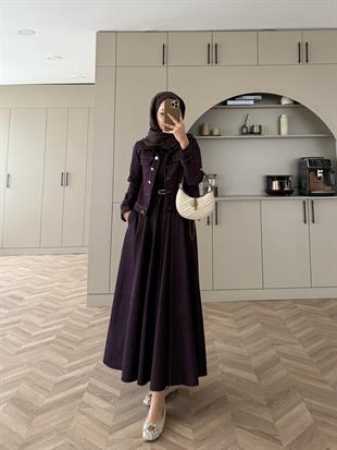 Ceketli Kot Elbise Takım Mürdüm (4065)