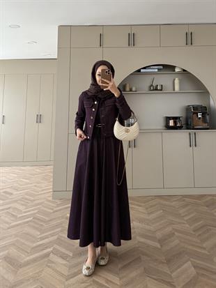 Ceketli Kot Elbise Takım Mürdüm (4065)
