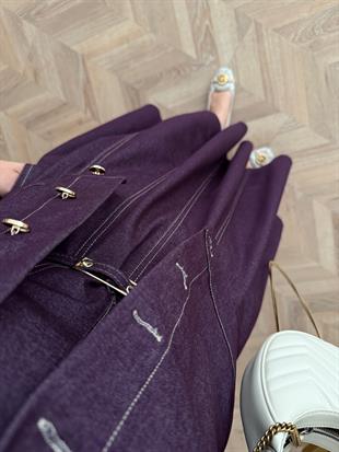 Ceketli Kot Elbise Takım Mürdüm (4065)