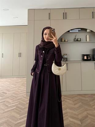 Ceketli Kot Elbise Takım Mürdüm (4065)