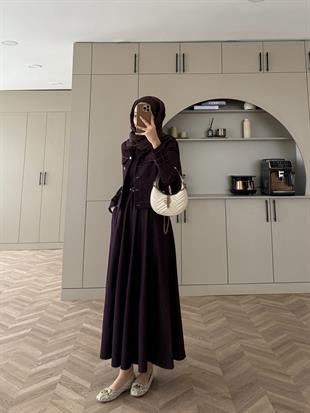 Ceketli Kot Elbise Takım Mürdüm (4065)