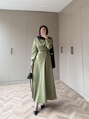 Celeste Yandan Bağlamalı Elbise Çağla Yeşili (8029)