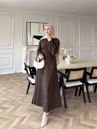 Celeste Yandan Bağlamalı Elbise Kahve (8029)