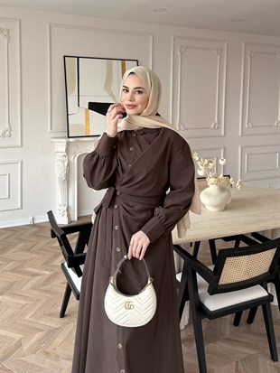 Celeste Yandan Bağlamalı Elbise Kahve (8029)