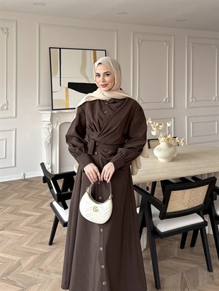 Celeste Yandan Bağlamalı Elbise Kahve (8029)