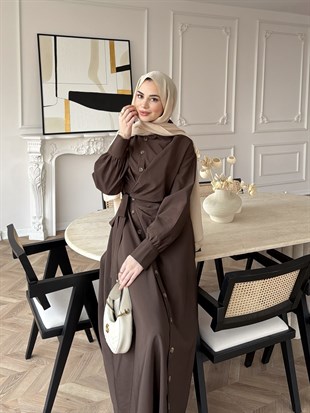 Celeste Yandan Bağlamalı Elbise Kahve (8029)