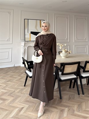 Celeste Yandan Bağlamalı Elbise Kahve (8029)