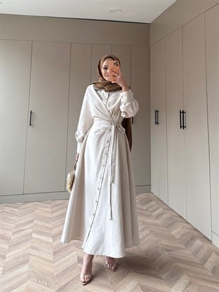 Celeste Yandan Bağlamalı Elbise Krem (8029)