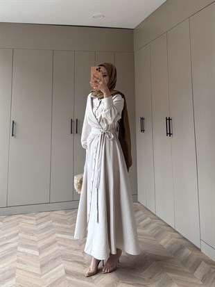 Celeste Yandan Bağlamalı Elbise Krem (8029)