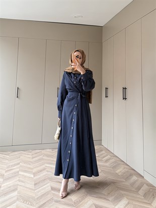 Celeste Yandan Bağlamalı Elbise Lacivert (8029)