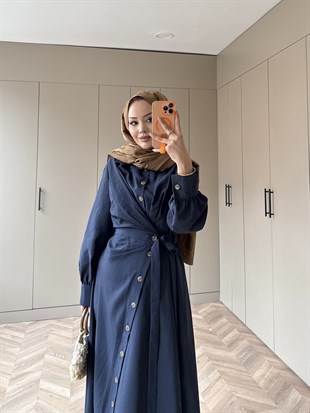 Celeste Yandan Bağlamalı Elbise Lacivert (8029)