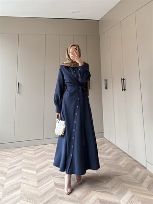 Celeste Yandan Bağlamalı Elbise Lacivert (8029)