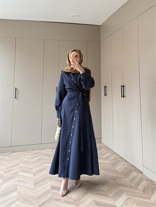 Celeste Yandan Bağlamalı Elbise Lacivert (8029)