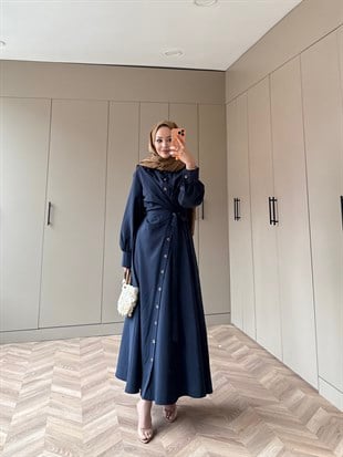 Celeste Yandan Bağlamalı Elbise Lacivert (8029)