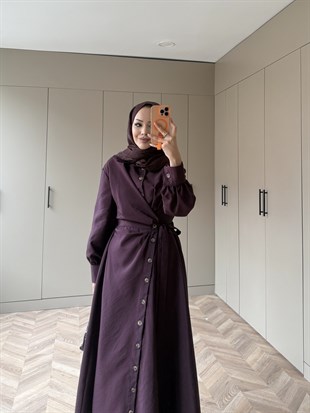 Celeste Yandan Bağlamalı Elbise Mürdüm (8029)