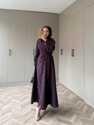 Celeste Yandan Bağlamalı Elbise Mürdüm (8029)