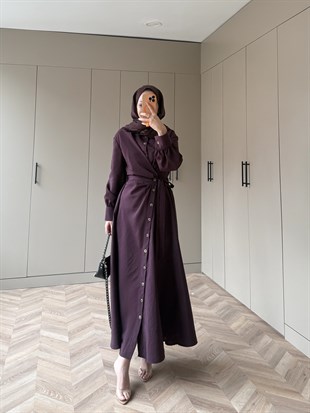 Celeste Yandan Bağlamalı Elbise Mürdüm (8029)