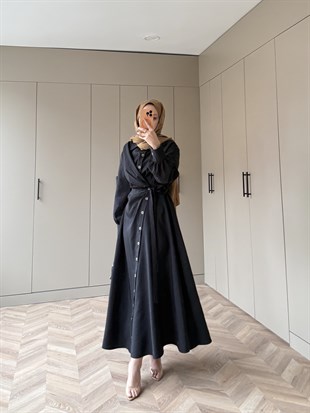 Celeste Yandan Bağlamalı Elbise Siyah (8029)