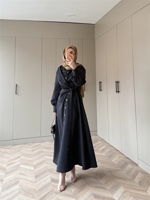 Celeste Yandan Bağlamalı Elbise Siyah (8029)