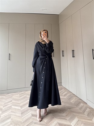 Celeste Yandan Bağlamalı Elbise Siyah (8029)