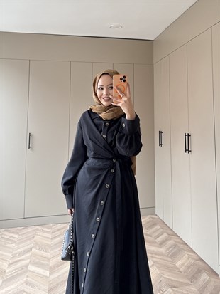 Celeste Yandan Bağlamalı Elbise Siyah (8029)