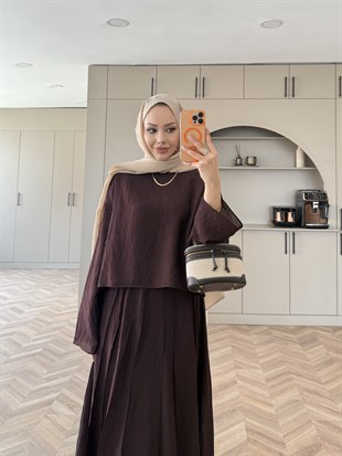 Celine Dikiş Detaylı Etekli Takım Mürdüm (3347)