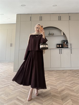 Celine Dikiş Detaylı Etekli Takım Mürdüm (3347)