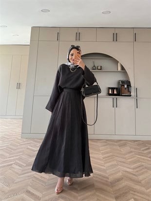 Celine Dikiş Detaylı Etekli Takım Antrasit (3347)