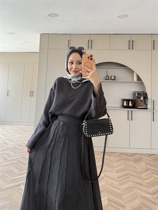 Celine Dikiş Detaylı Etekli Takım Antrasit (3347)