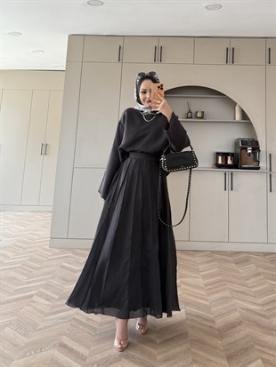 Celine Dikiş Detaylı Etekli Takım Antrasit (3347)