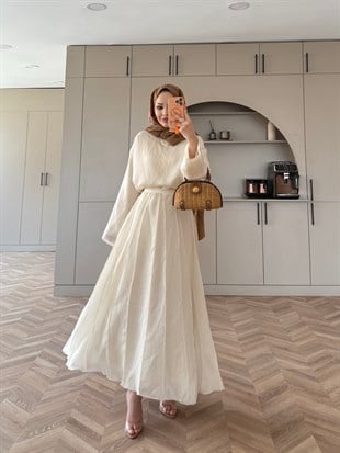 Celine Dikiş Detaylı Etekli Takım Bej (3347)