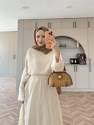 Celine Dikiş Detaylı Etekli Takım Bej (3347)