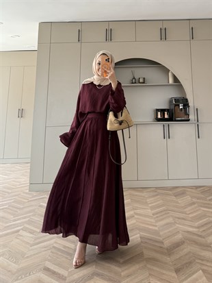 Celine Dikiş Detaylı Etekli Takım Bordo (3347)