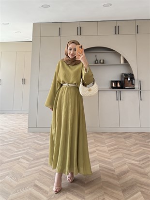 Celine Dikiş Detaylı Etekli Takım Yağ Yeşili (3347)