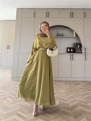 Celine Dikiş Detaylı Etekli Takım Yağ Yeşili (3347)